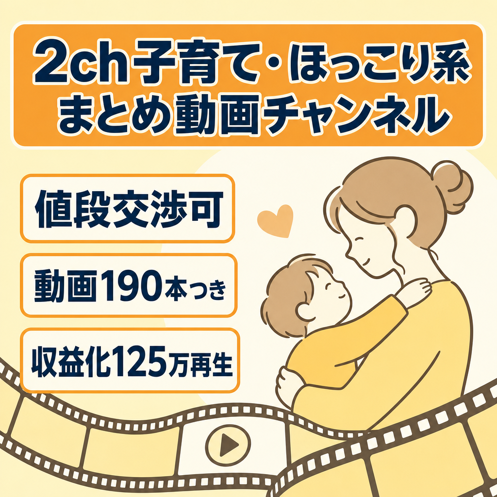 【値段交渉可】【収益化実績あり】登録者1,640人超｜2ch子育て・ほっこり系｜2chまとめ運営の土台に最適【2週間チャットでの簡易相談可】