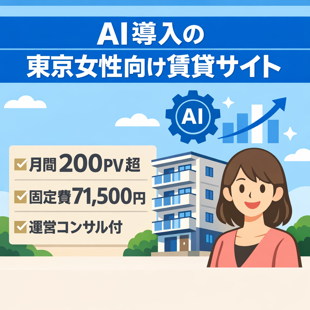 AI導入【東京都女性向け賃貸】月額固定費71,500円のみ。サイトコンサル付