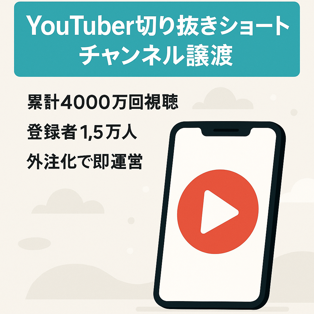訳あり：【登録者1.5万人・累計4,000万再生】人気YouTuber切り抜きショート専門チャンネル譲渡！【属人性なし・即運営可】
