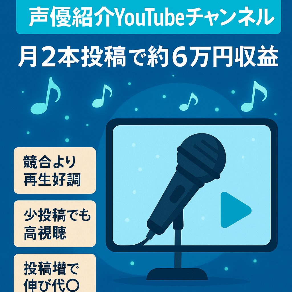 【月2本投稿で約6万円の収益】声優の紹介を行うYoutubeチャンネル