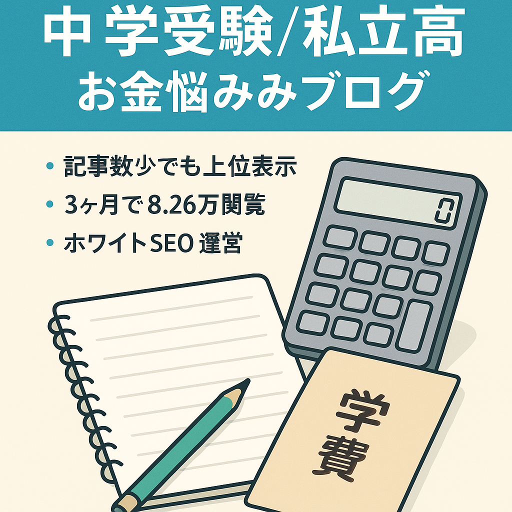中学受験・私立高校お金の悩みブログ　ワードプレス　ホワイトSEO　キーワード上位表示多数あり