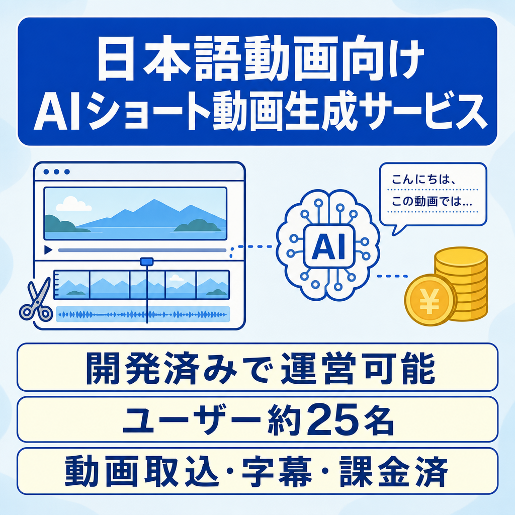 日本語動画をAIでショート動画化するSaaS｜開発済み・ユーザー約25名