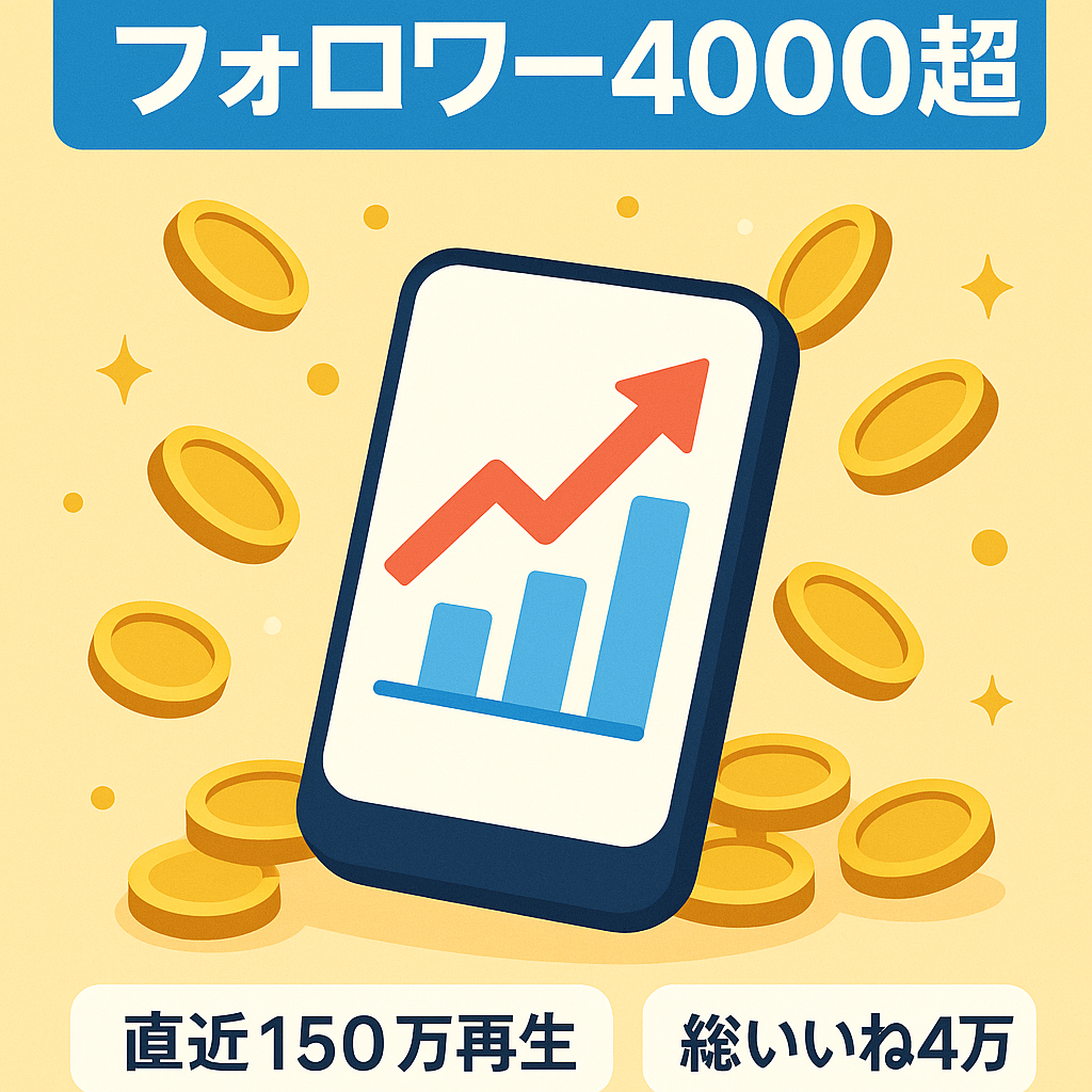 【TikTok金融系　 直近動画再生数85.8万再生!】　質の高いフォロワー4000人以上！　総いいね数4万