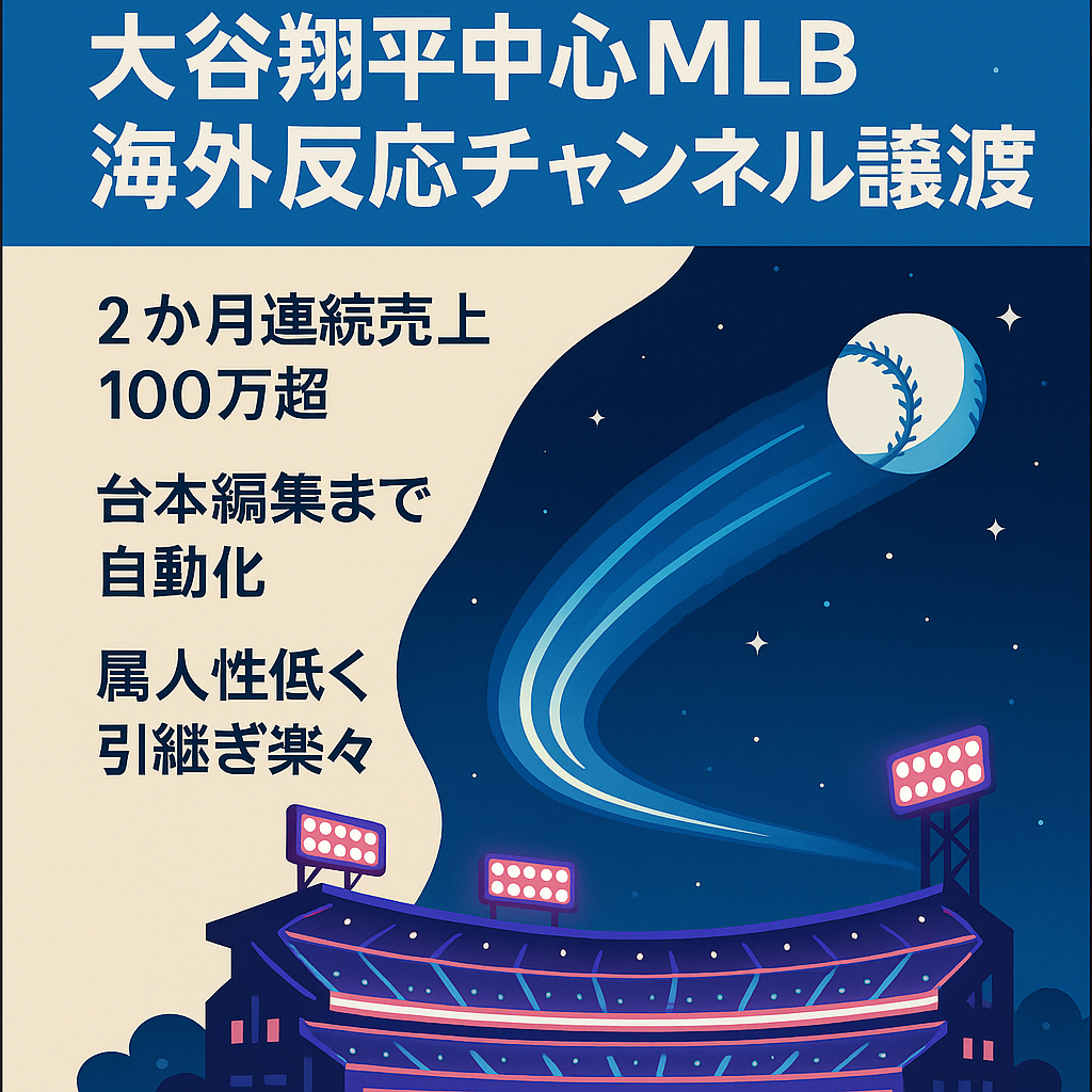 【直近2ヶ月連続100万超】大谷翔平中心 野球MLB海外の反応チャンネル【自動化一式譲渡】