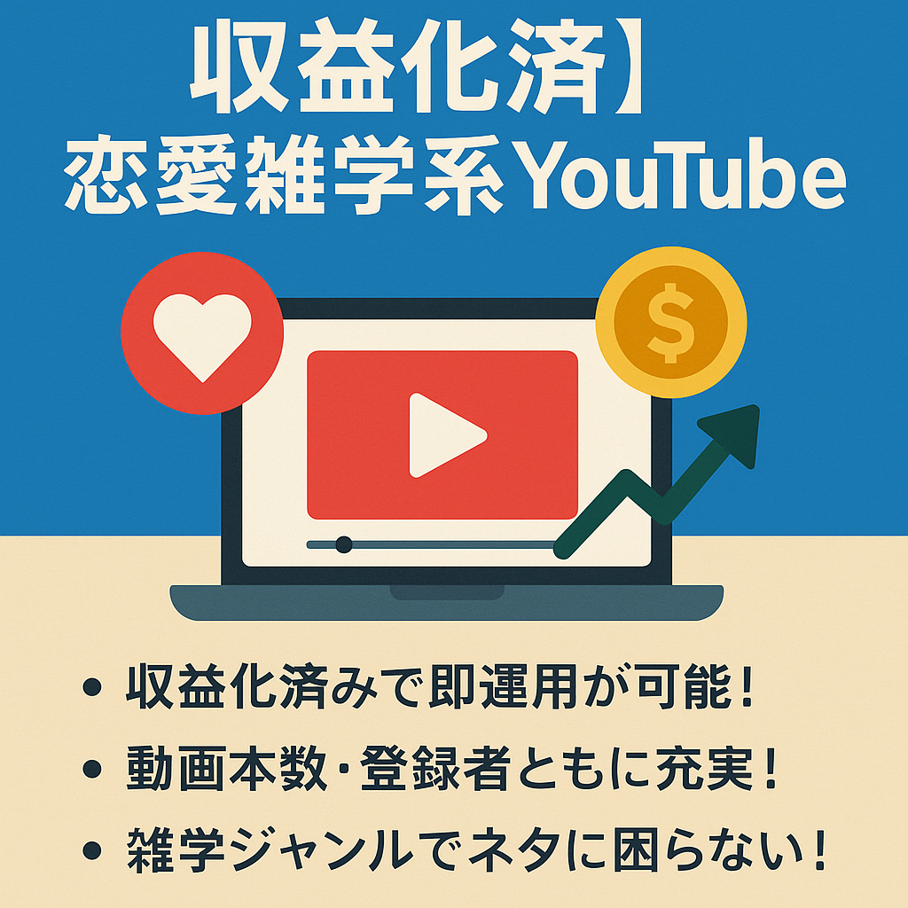 【収益化済 / 6月度推定30万円超 / 属人性なし】恋愛雑学系YouTube【 登録者5000人突破】