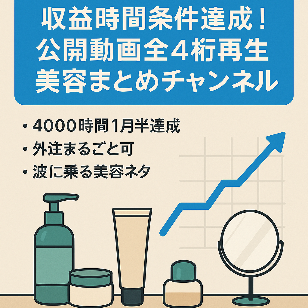 収益時間条件達成！公開動画全4桁再生美容まとめチャンネル