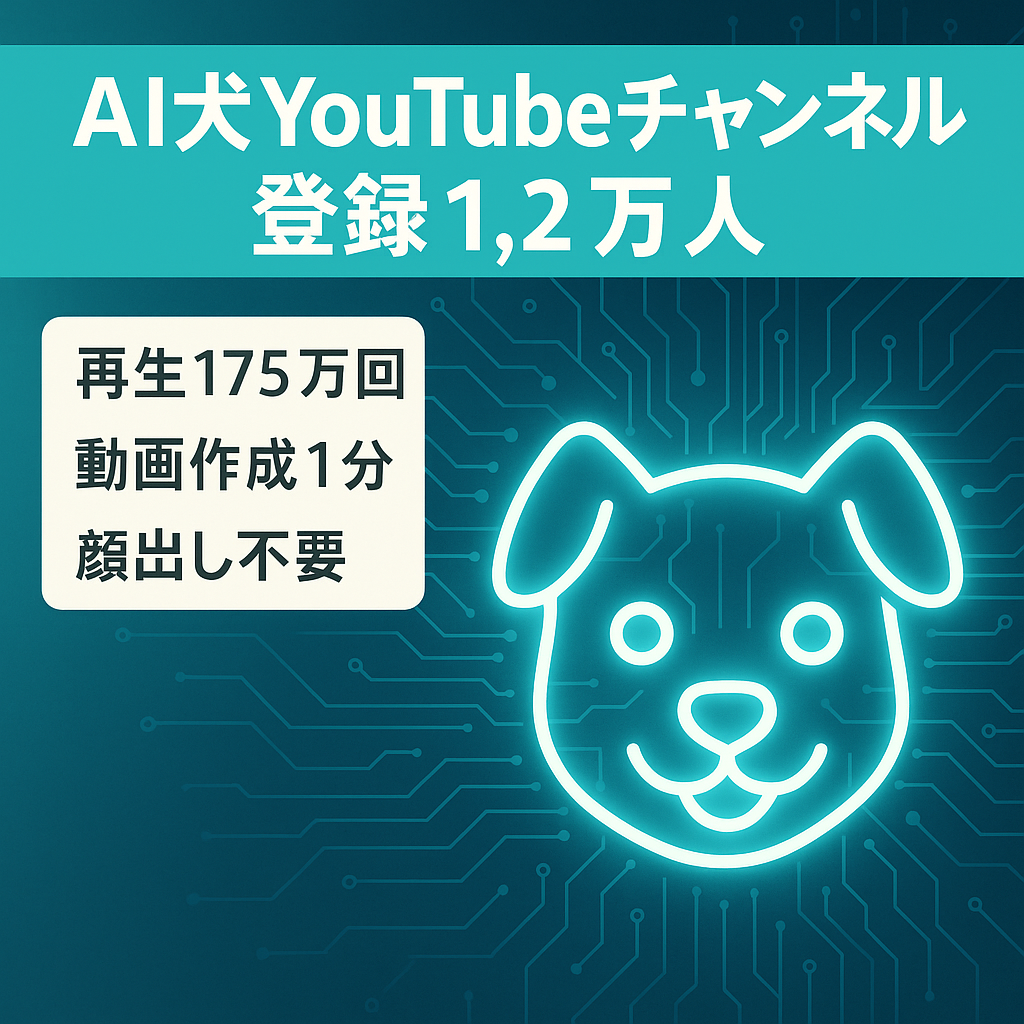 【175万再生/初収益1.7万円達成】登録者1.2万人超え　大人気AI犬チャンネル　1動画稼働時間1分