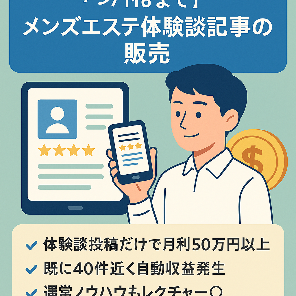 【3/16まで:3月想定売上35万すべて譲渡】開始4ヶ月目で月利50万！メンズエステ体験談の投稿のみ。大手口コミサイトで有料記事販売