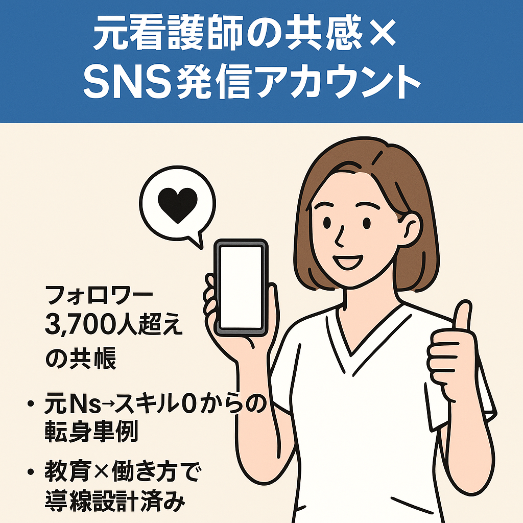 【月間95万インプ達成】元看護師の共感×SNS発信アカウント｜フォロワー3,700人＆導線設計済み