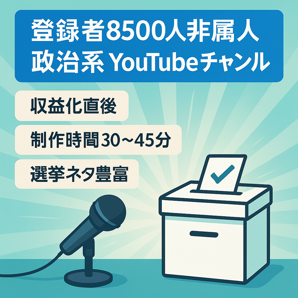 【登録者8500人】非属人 / 選挙を控えた人気政治ジャンル / 価格交渉可1月分収益付属！