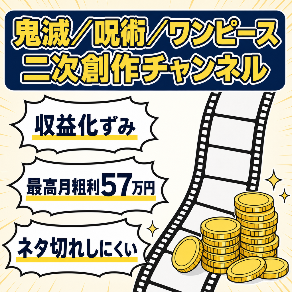 【最高月粗利57万円】アニメ二次創作ショートチャンネル【鬼滅・呪術・ワンピース】