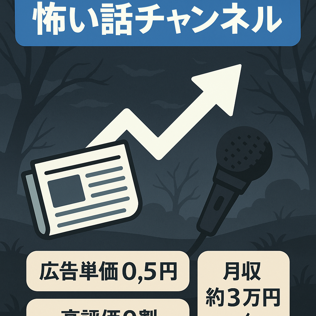 「右肩上がり真っ最中！！」事件・ニュース・怖い話、3つの構成で作られたチャンネルです。登録者4800人毎月3万円の収益・総再生数75万回再生数