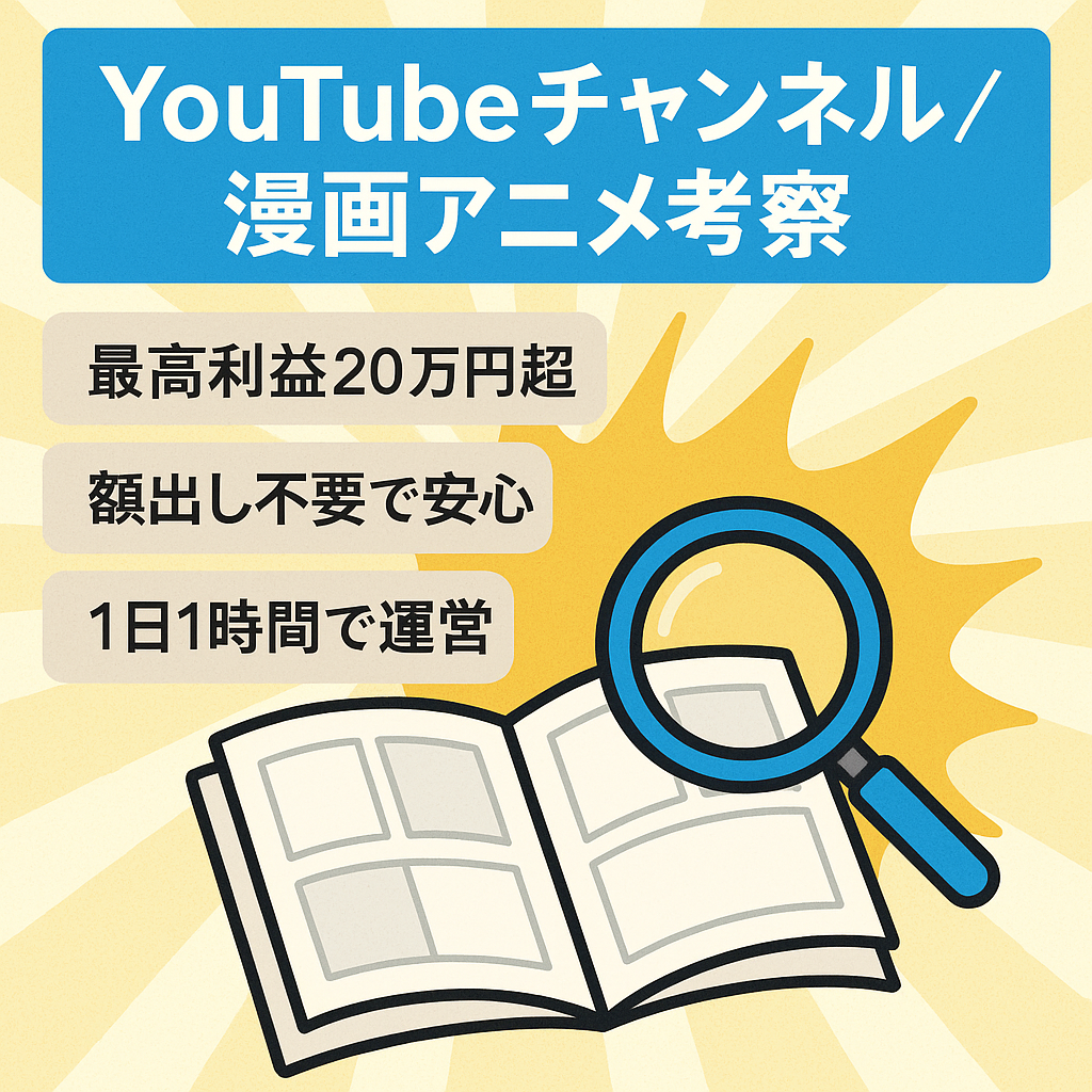 【最高利益約20万円以上】大人気漫画アニメの考察ch!!【顔出し不要/属人性なし】1日1時間作業で運営可能‼