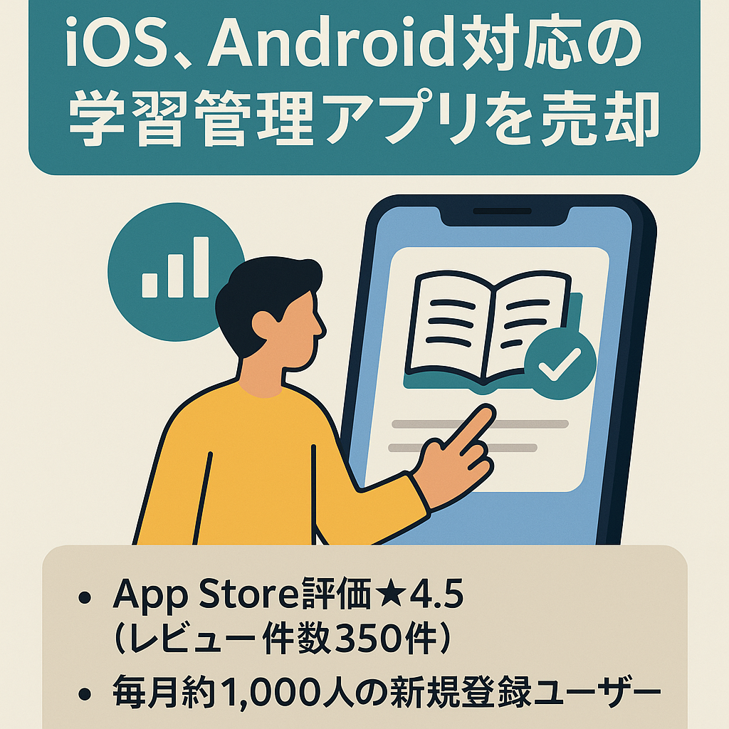 【DL数20,000件超】iOS, Android対応の学習管理・教育系スマホアプリを売却します。