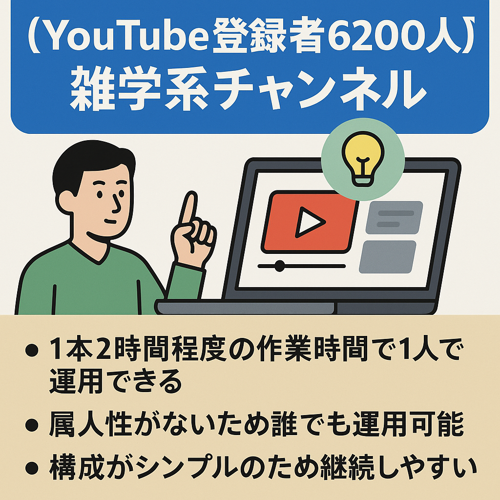 【YouTube登録者6200人超、数十万再生動画複数アリ】運営しやすさ抜群の雑学系チャンネル【収益審査通過済み】