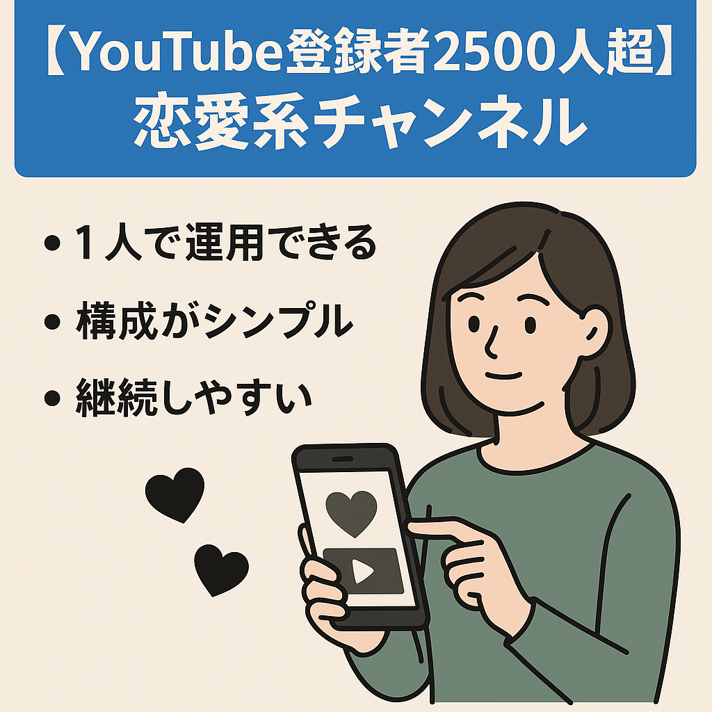 【YouTube登録者2500人超、instagram付き】ショート動画メインの恋愛系チャンネル【収益審査通過済み】
