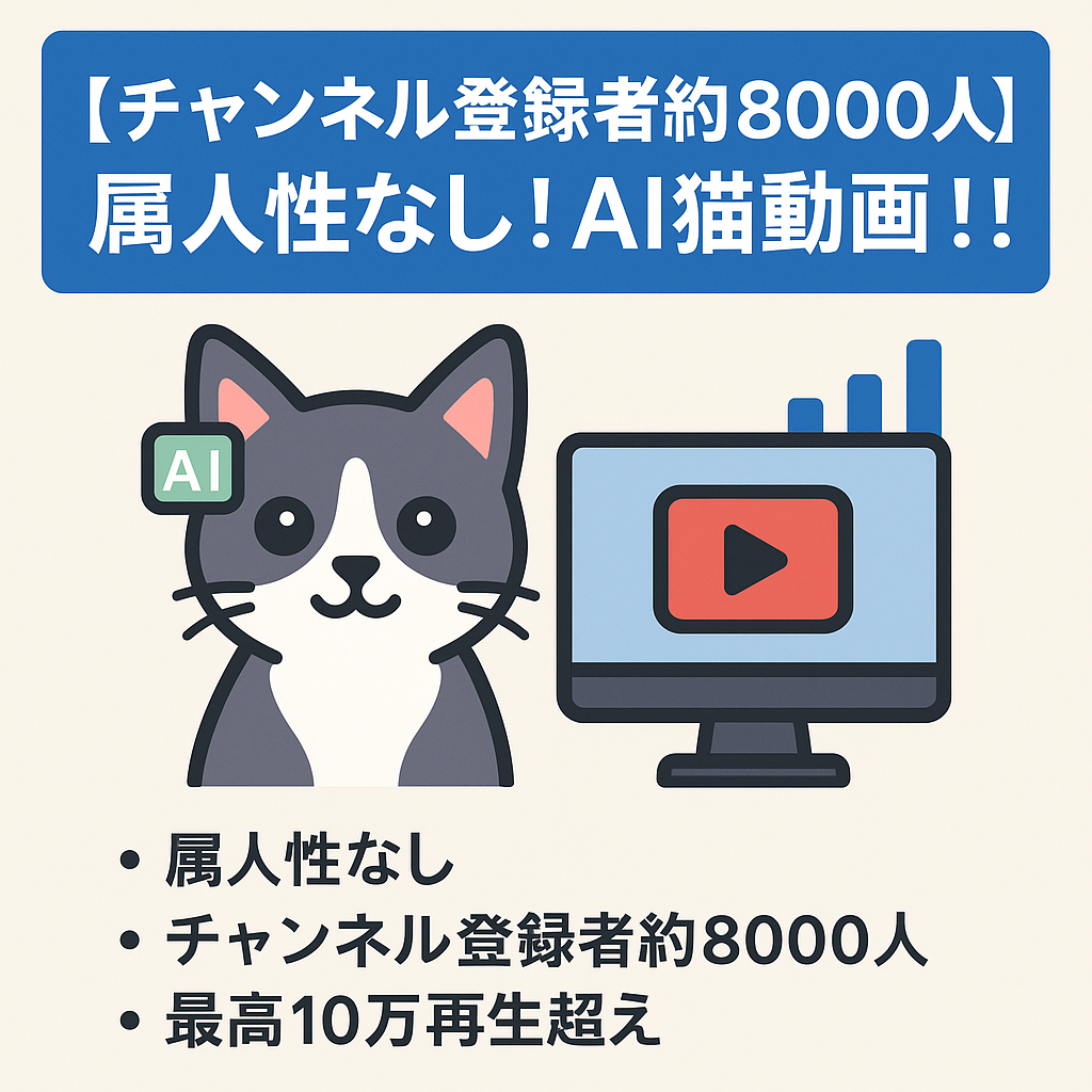 【チャンネル登録者約8000人】属人性なし！AI猫動画！！AIを使って集客してきたチャンネルです。