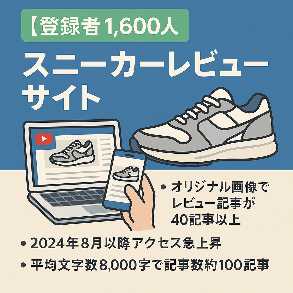 【登録者1,600人のYouTube付き！】スニーカーを実際に購入しレビュー記事やおすすめ記事を作ったスニーカーレビューサイト