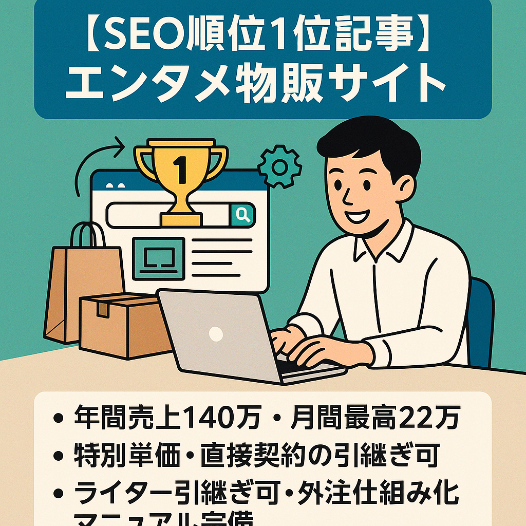 最終値下げ【SEO順位1位記事多数】エンタメ物販サイト_ネタ選定自動化でラクに運用維持できます！