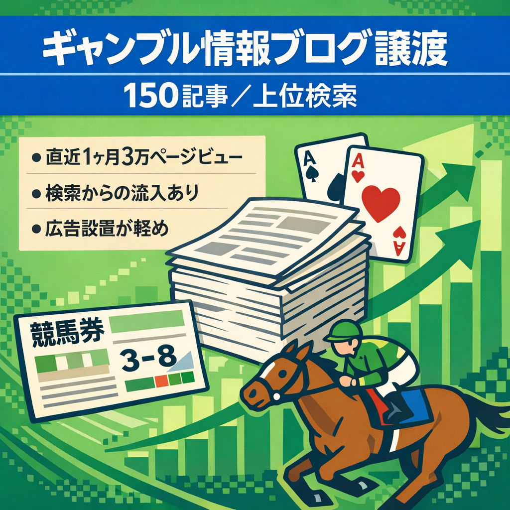 ギャンブル情報系ブログサイト譲渡　150記事公開　上位検索記事あり
