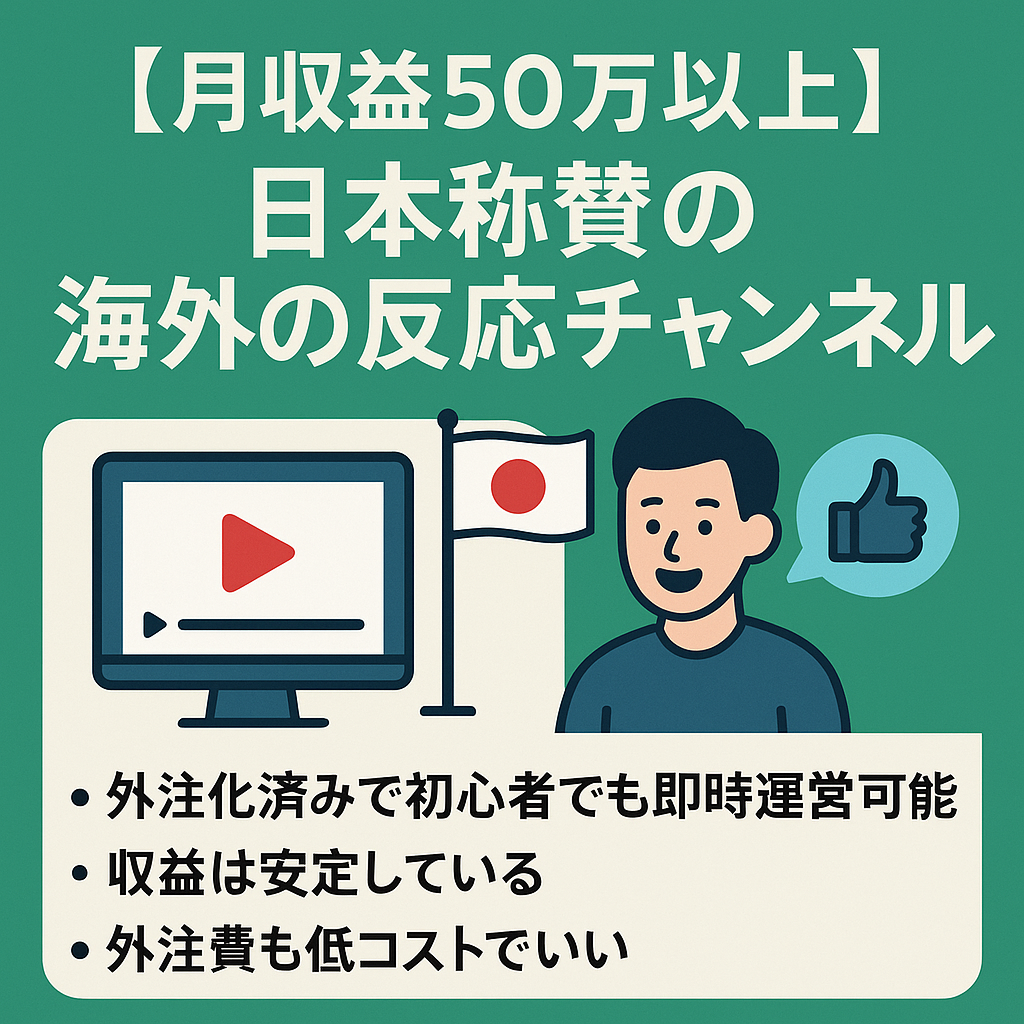 【月収益50万以上（1月60万越え着地見込み）】【外注化済みで即時運営可能】日本称賛系の海外の反応チャンネル【登録者1.9万人】