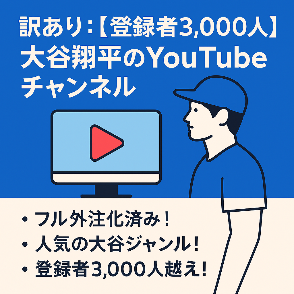 訳あり：【登録者3,000人|訳あり】大谷翔平のYouTubeチャンネル【フル外注済み】未収益化