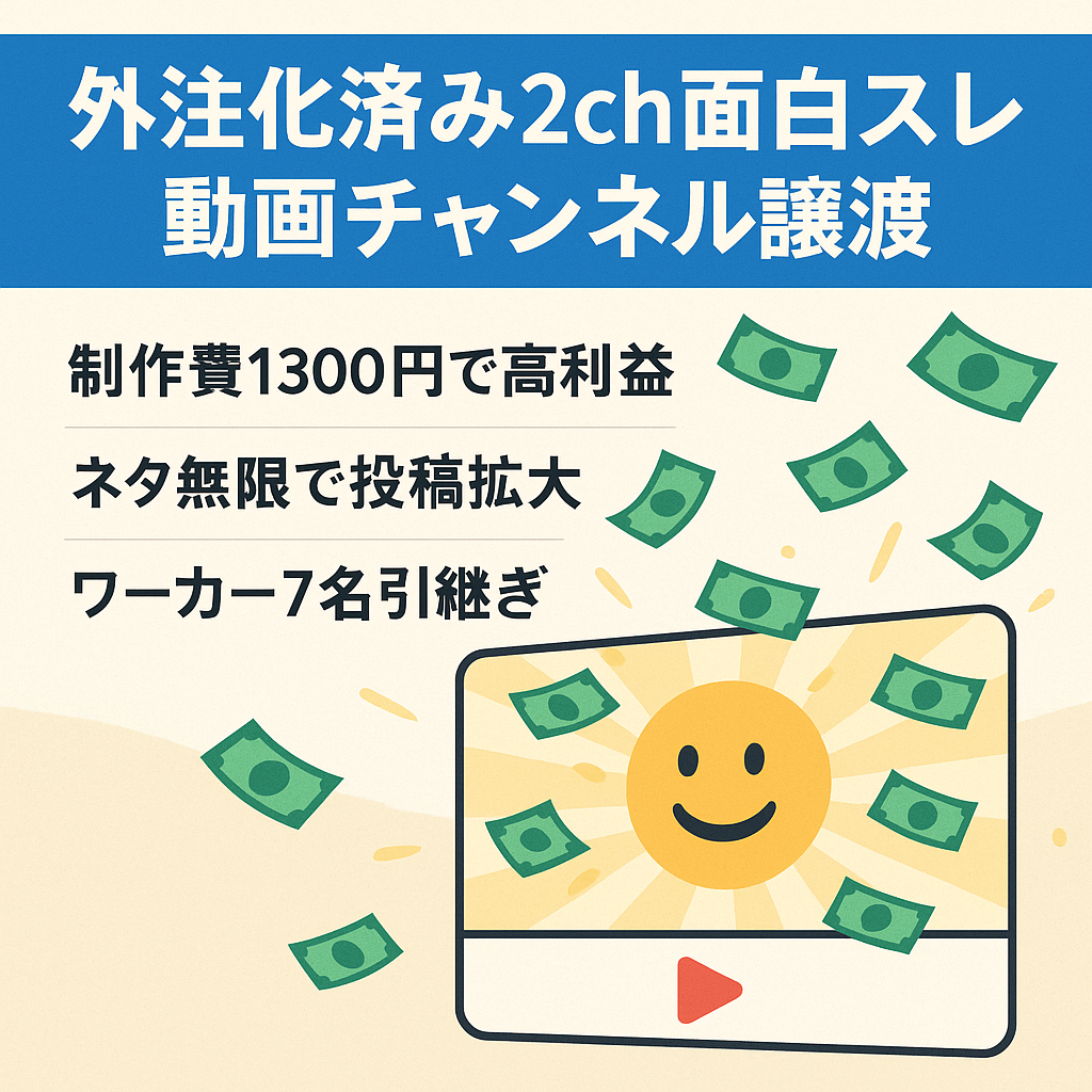 【6月利益７０万超え！平均利益約６０万！利益右肩上がり！】外注化2ch面白スレチャンネル譲渡【人気ジャンル！】
