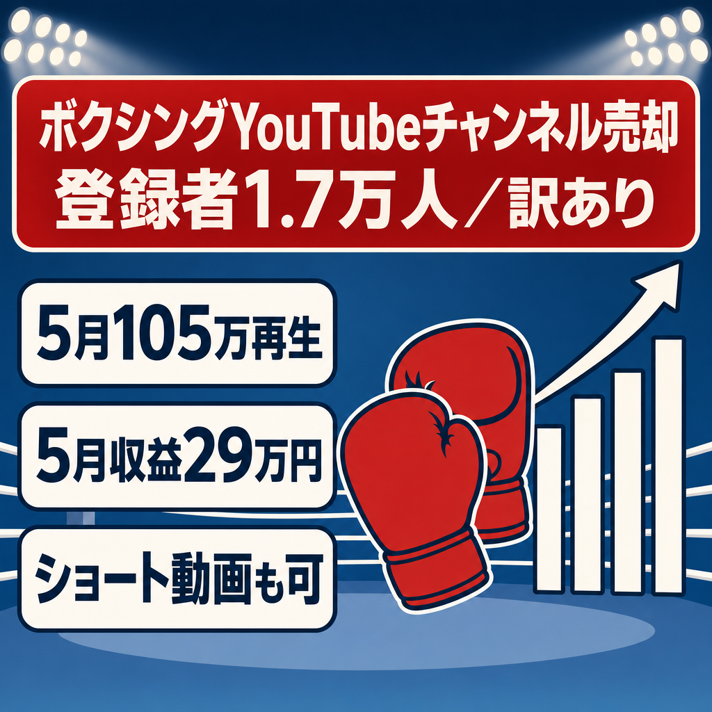 某有名ボクシング系YouTubeチャンネル｜登録者1.7万人・5月105万再生・訳あり売却