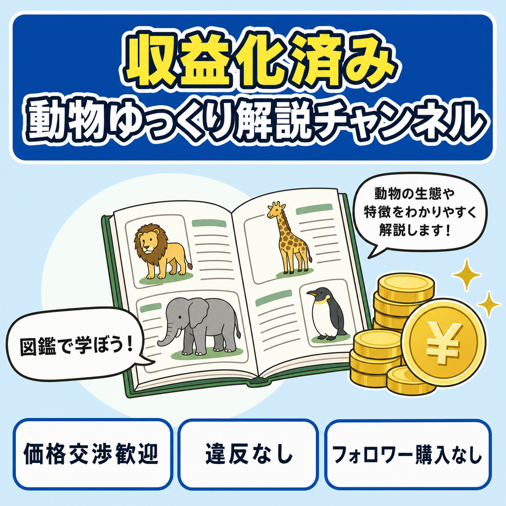 【収益化済み＆価格交渉歓迎！】大人気ゆっくりの動物解説チャンネル