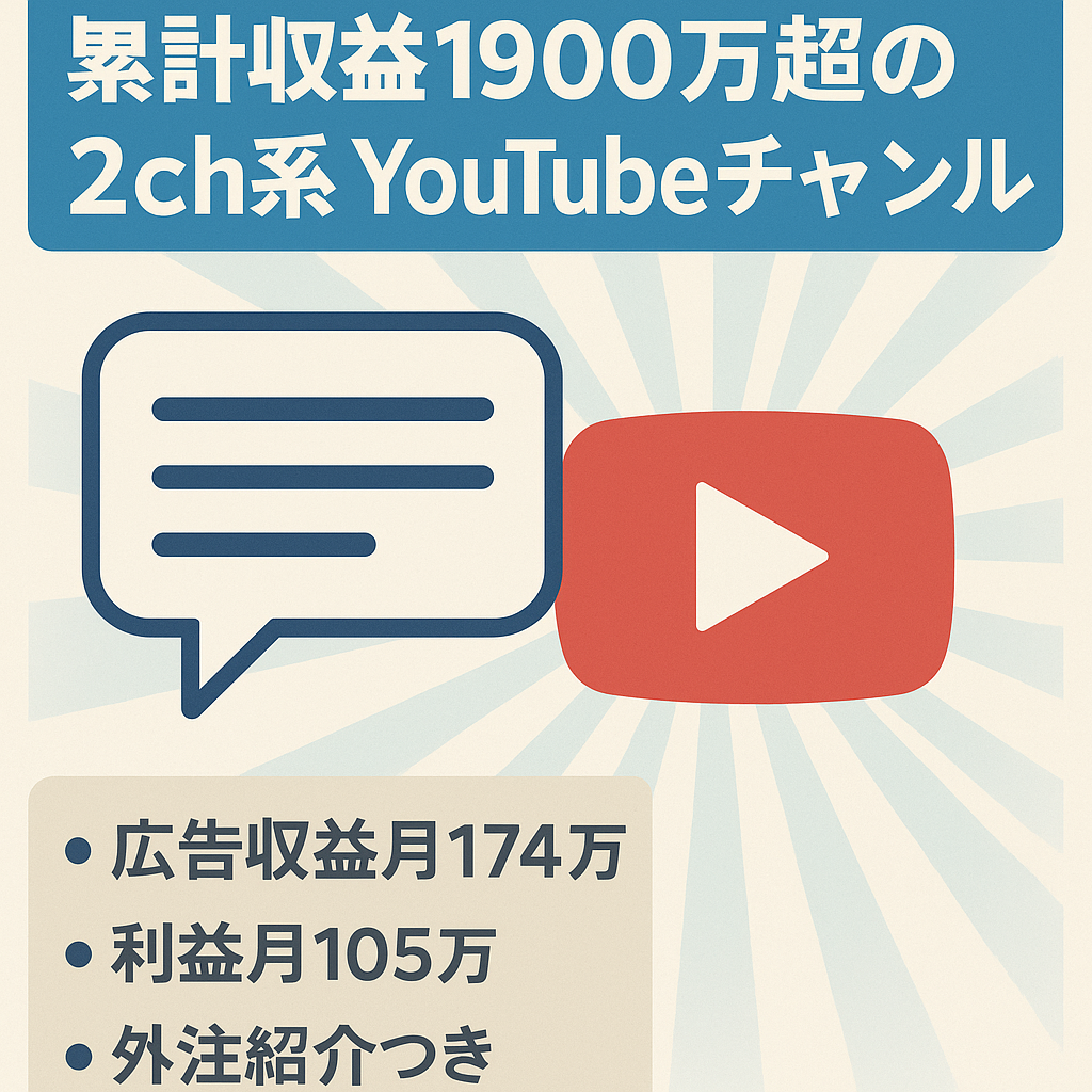 【累計収益1,900万円超】2ch系YouTubeチャンネル【早い者勝ち】