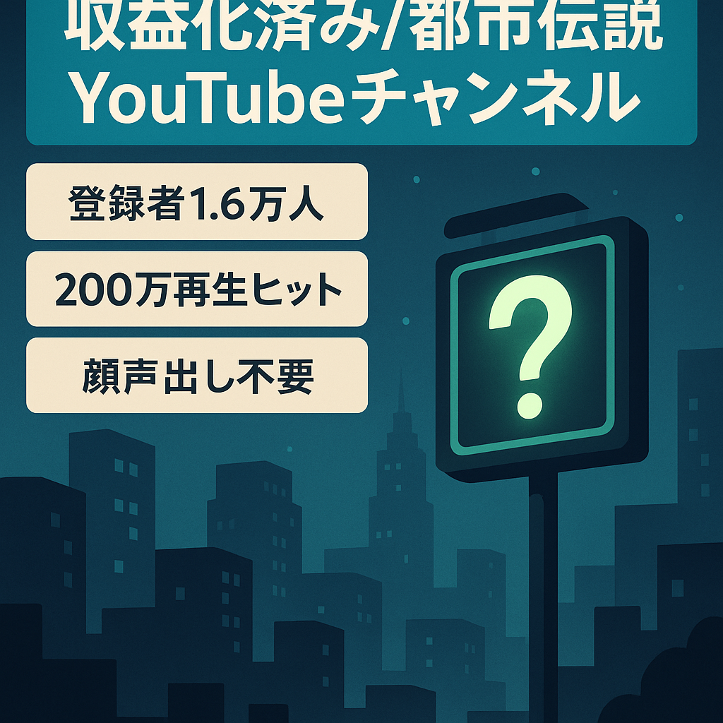 【収益化済み！】都市伝説チャンネル【登録者1.6万人以上】【ネガティブ事項無し】【顔出し声出し無し】