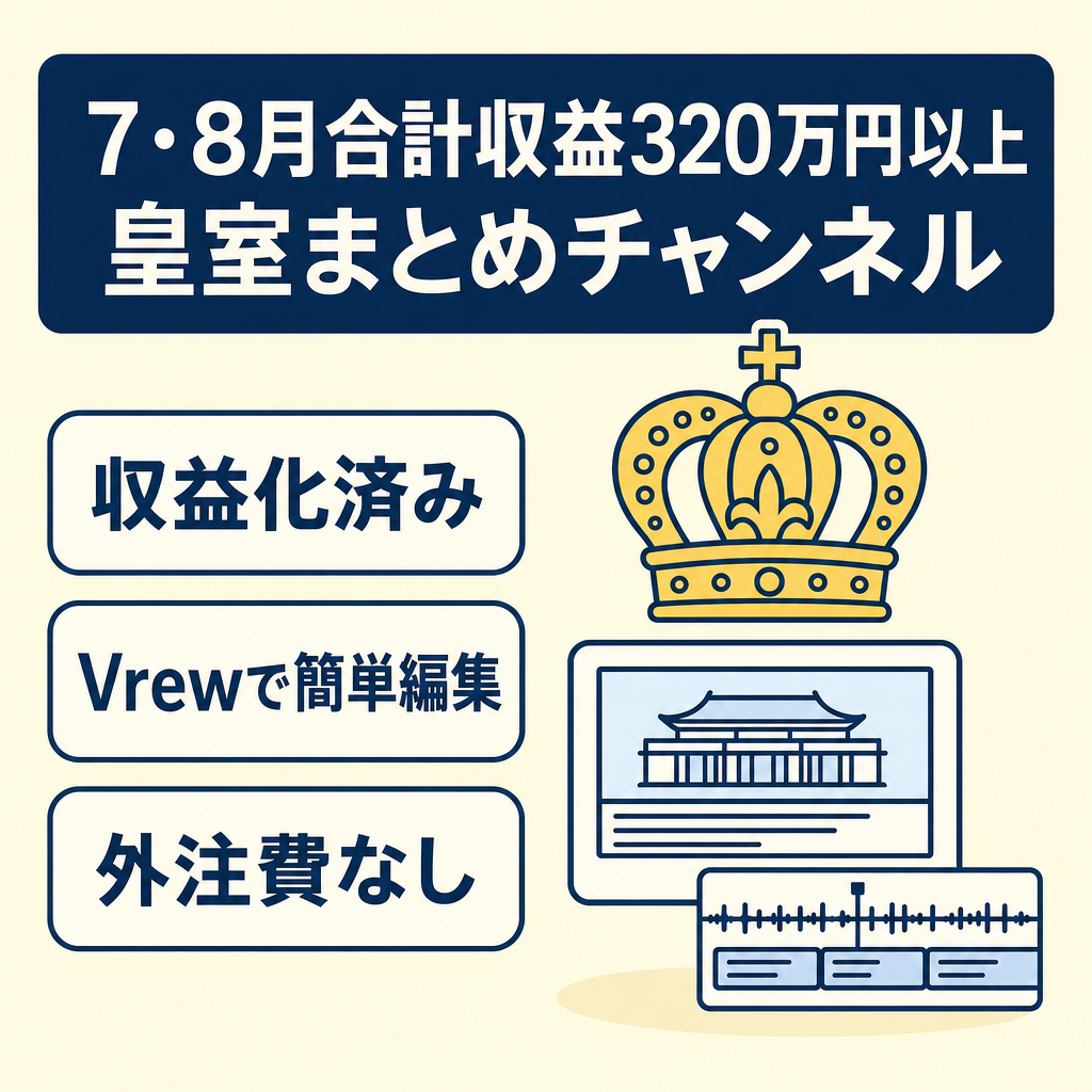 【7・8月合計収益320万円以上】皇室のまとめチャンネル【収益化済・属人性ナシ】