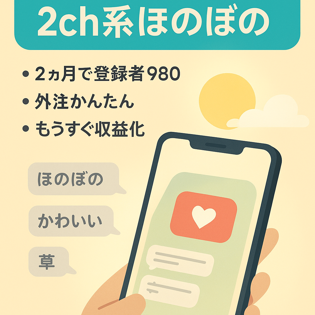 投稿から2ヶ月未満で登録者数980名のYoutube チャンネル 2ch系ほのぼの動画