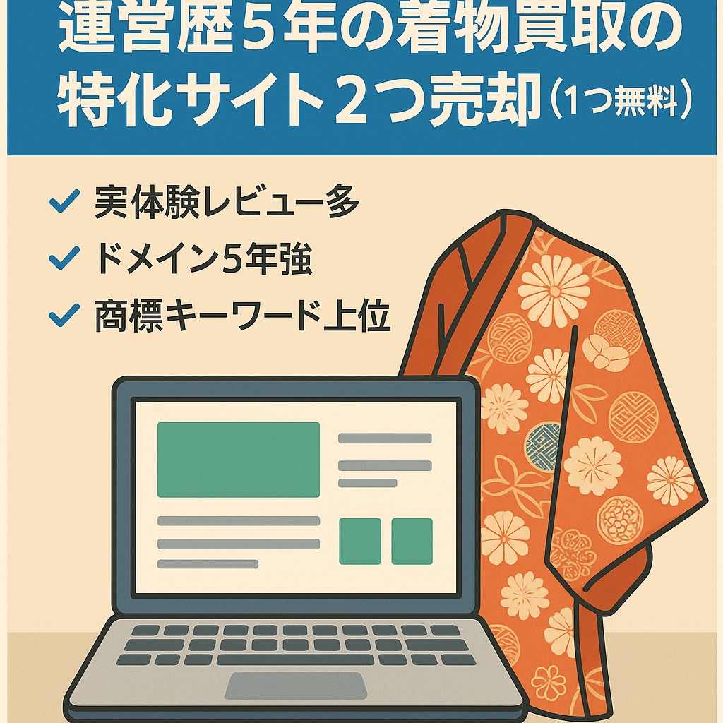 運営歴5年の着物買取の特化サイト2つ売却します（1つ無料）