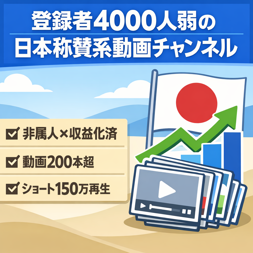 【非属人/収益化済/訳あり/ショートで150万回再生あり】日本称賛系 登録者4000人弱