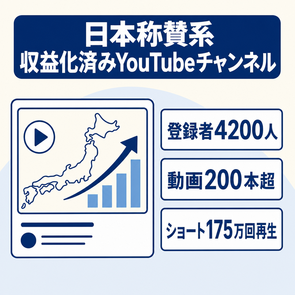 【非属人/収益化済/訳あり/ショートで175万回再生あり】日本称賛系 登録者4200人