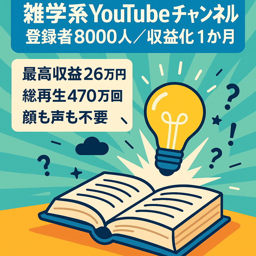 【雑学系チャンネル/1ヶ月で収益化達成/登録者8000人/最高収益26万円/総再生回数470万回】
