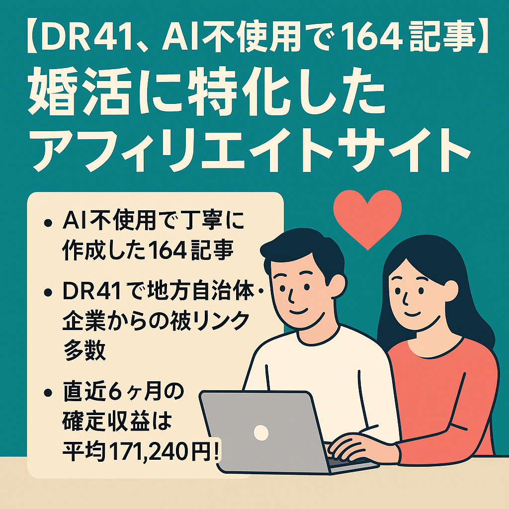 【DR41、AI不使用で164記事】婚活に特化したアフィリエイトサイト