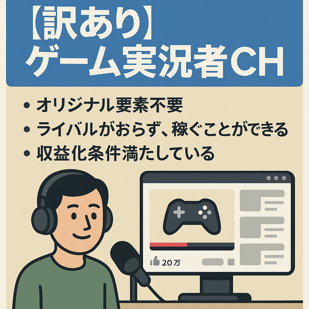 訳あり：【初心者におすすめ！訳アリのため格安で出品します】総収益20万円以上,最新動画20万再生！ゲーム実況者を解説するCH。