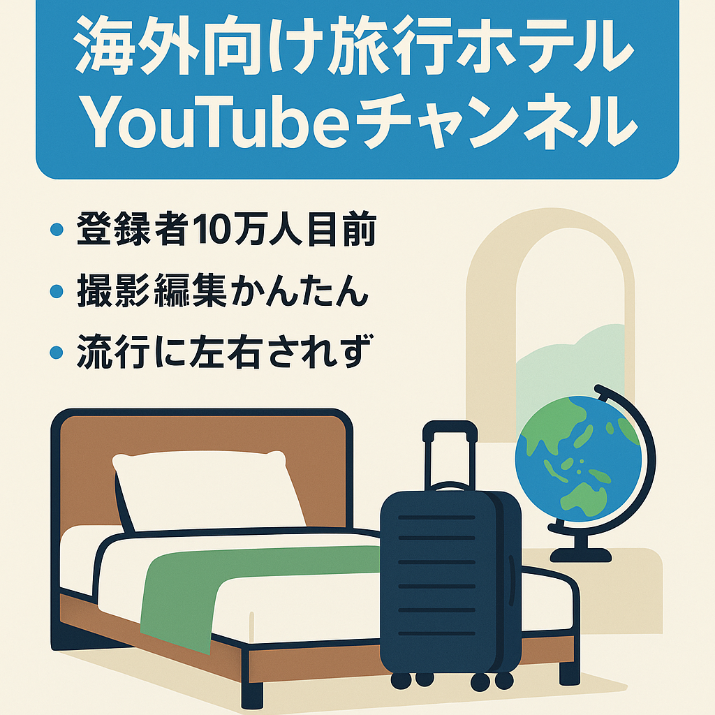 【YouTube登録者8.8万人】最高月収70万超！海外向け/旅行系・ホテル紹介チャンネル【属人性なし・完全外注可能】