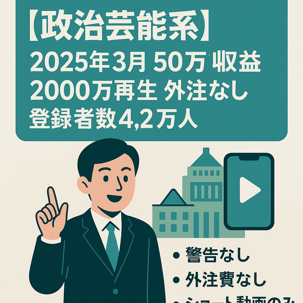 【政治芸能系】 2025年3月50万収益 2000万再生 外注なし 登録者数4.2万人