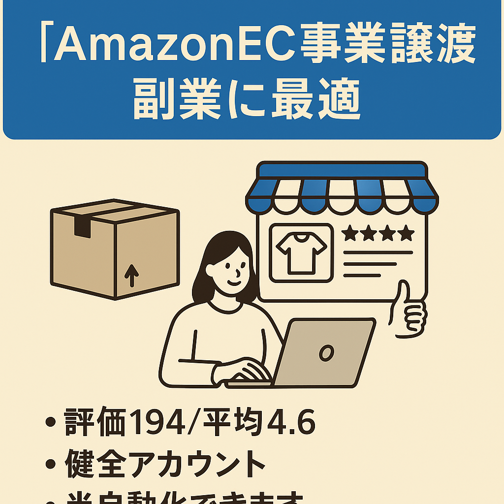 【AmazonEC事業譲渡】【副業に最適】/評価194/平均4.6/健全アカウント/半自動化できます/雑貨、アパレルなど