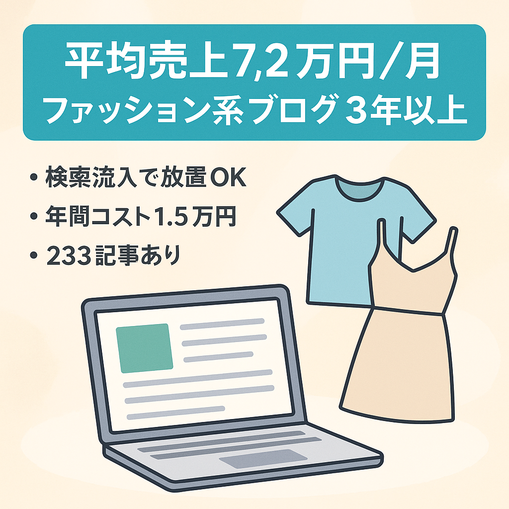 【平均売上7.2万円/月】ファッション系ブログ【運営歴3年以上233記事】