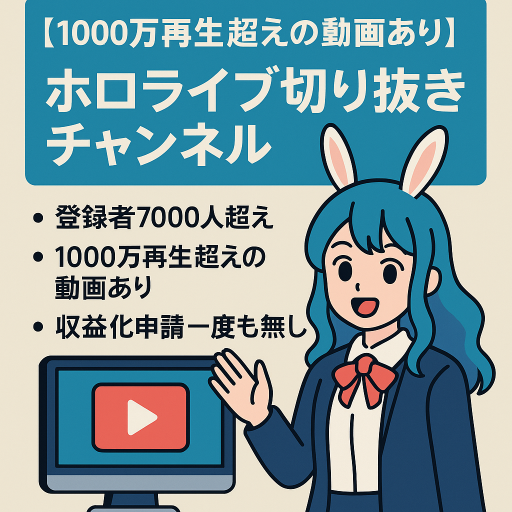 【1000万再生超えの動画あり/登録者7000人超/希少価値が高い/収益化申請無し/価格交渉歓迎】ホロライブ切り抜きチャンネル