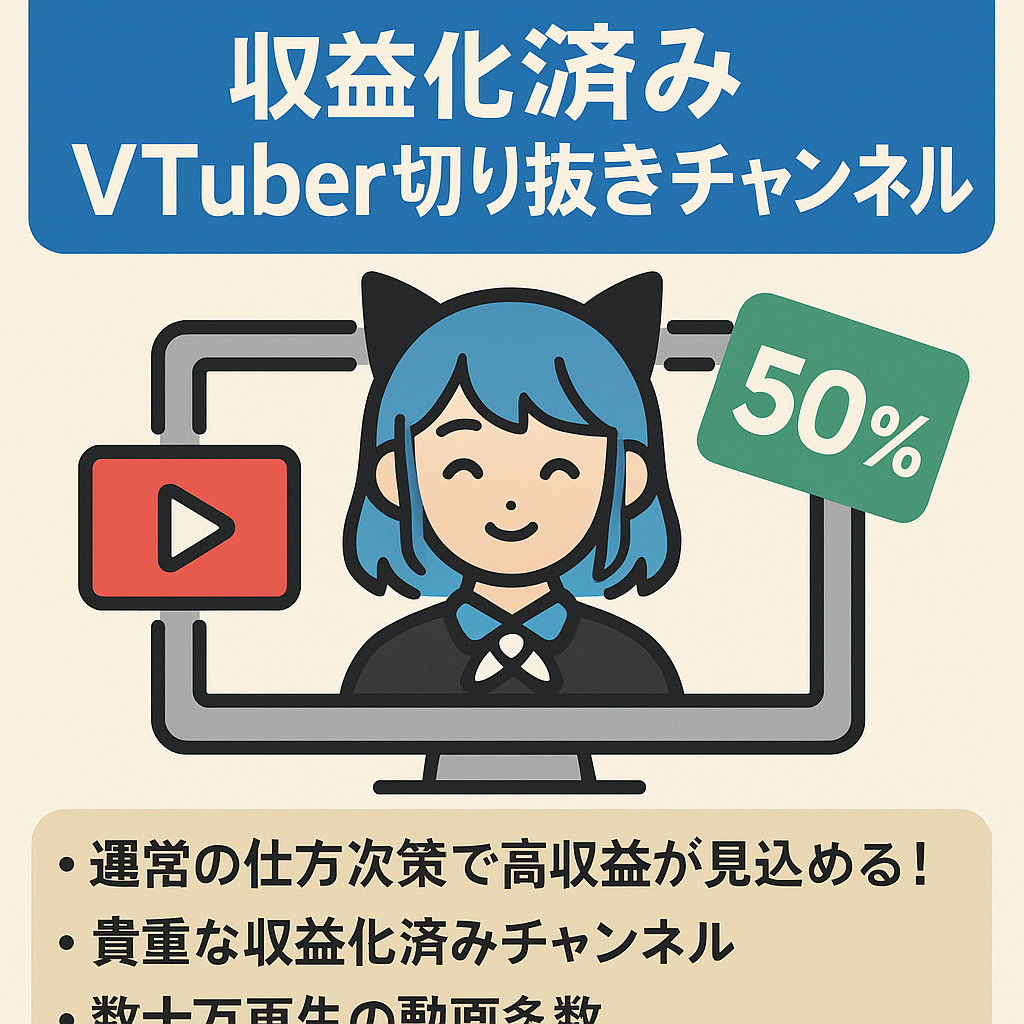 【50％OFF】【早いもの勝ち】収益化済みVTuber切り抜きチャンネル【登録者3900人】【誰を切り抜いてもok】【高収益が見込める】