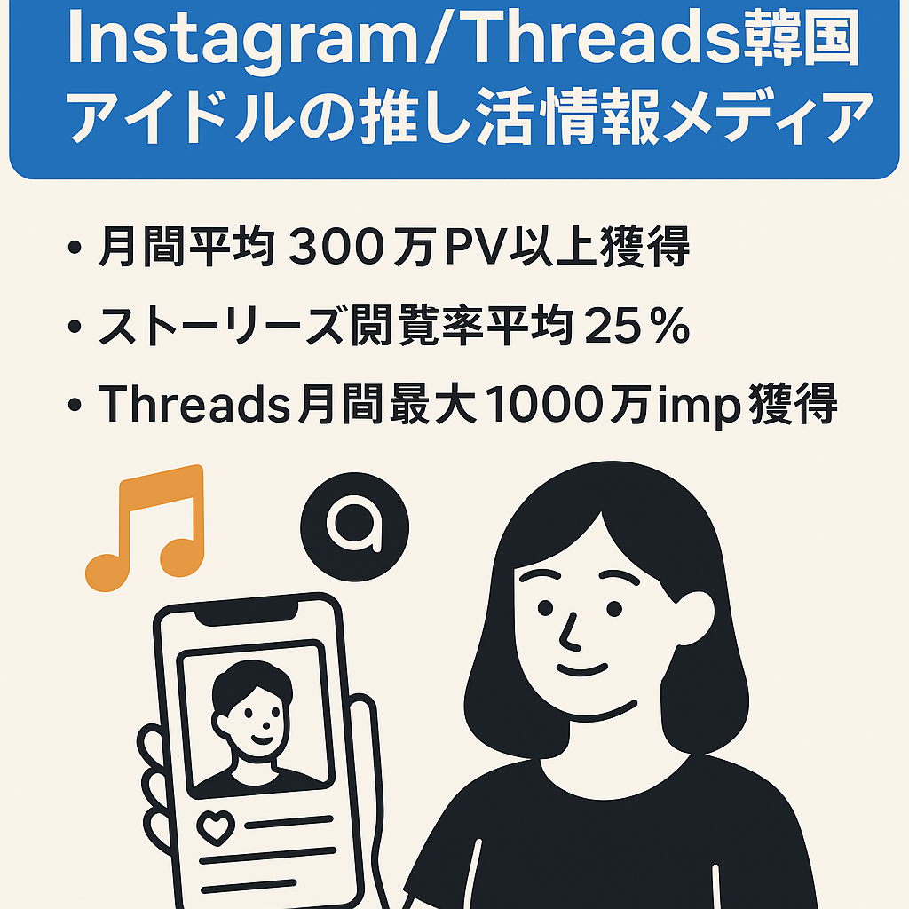 【月間300万PV以上獲得】Instagram/Threads韓国アイドルの推し活情報メディア