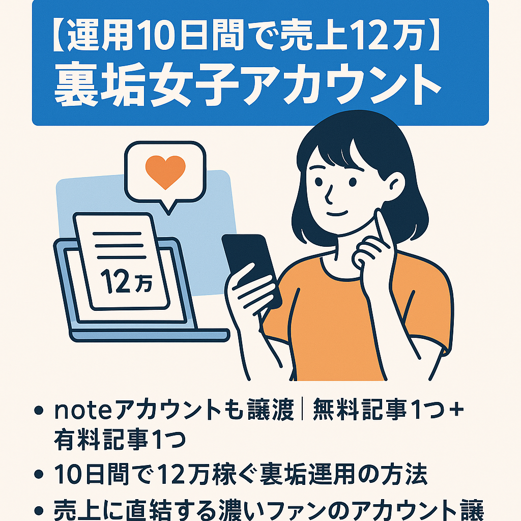 【運用10日間で売上12万】最速での裏垢運用公開！コアファンのみ裏垢女子アカウント｜note記事＆アカウントも譲渡