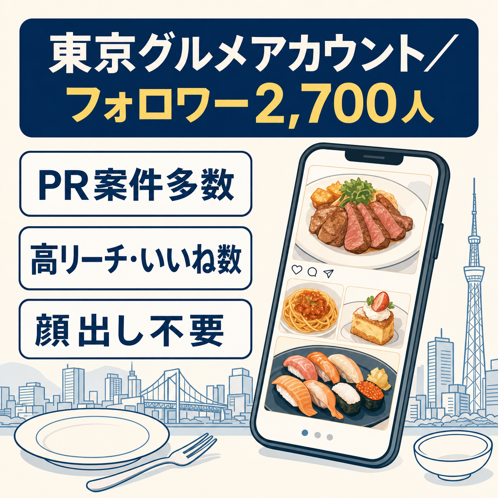 【東京グルメ特化Fw2,700人】顔出し無し。PR案件多数