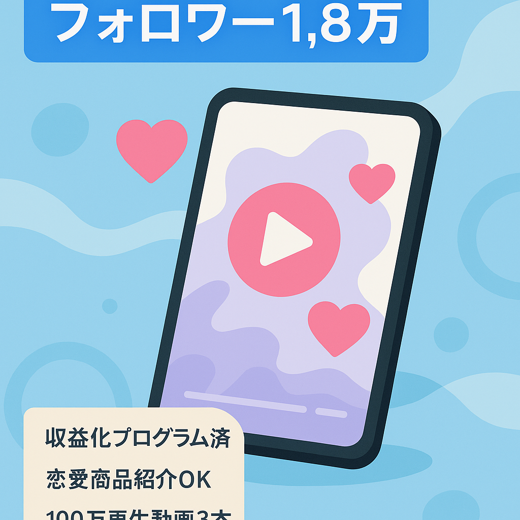 【TikTokフォロワー1.8万人】【早い者勝ち】1日30分の作業でOK!属人性なし人気の恋愛アカウント