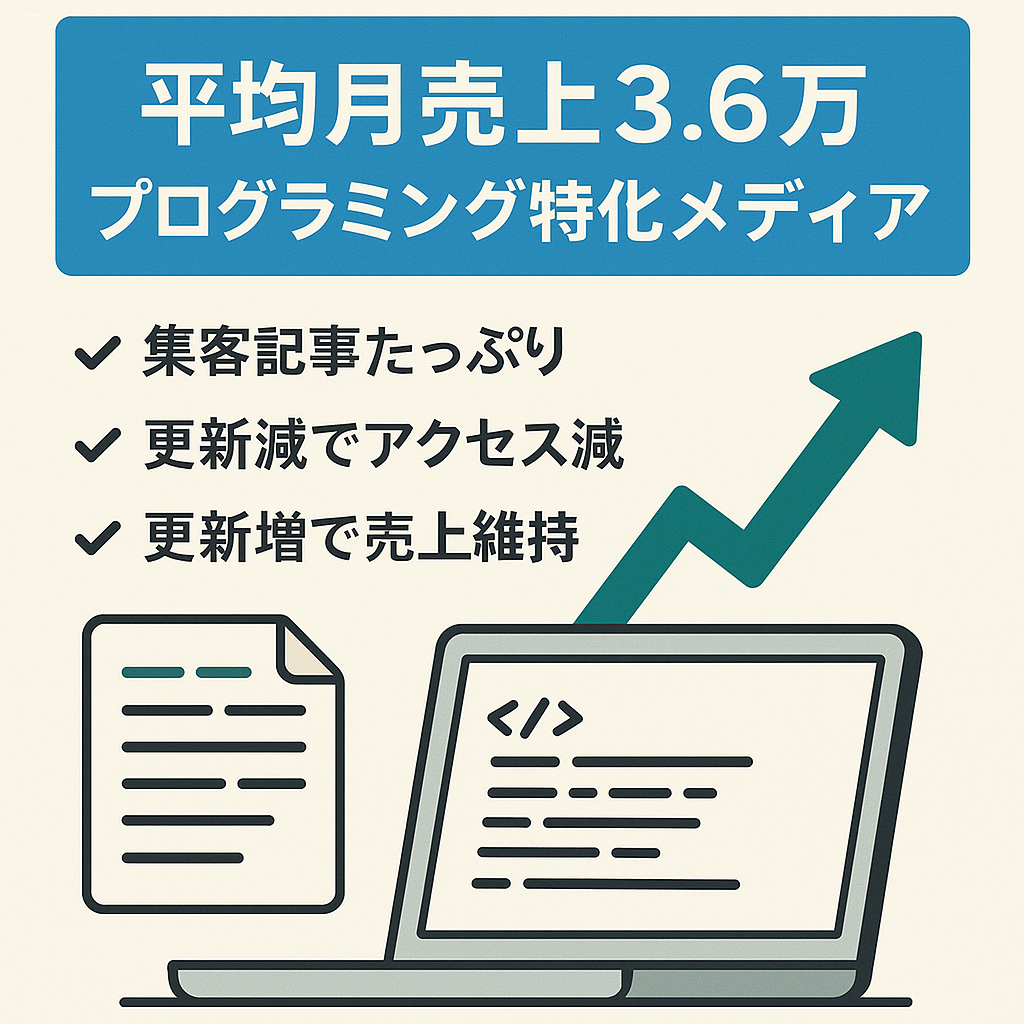 【過去6ヶ月の平均売上3.6万円／月】プログラミングスクール／エンジニアに関する特化メディア